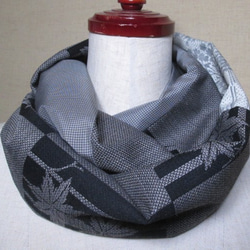 和服翻拍棋盤羊毛和服布×圍巾由灰色大島Tsumugi製成 第1張的照片