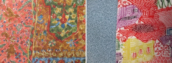 着物リメイク   ２種類の縮緬の小紋×江戸小紋の個性的なスヌード 5枚目の画像