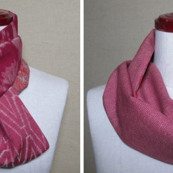 着物リメイク　赤系の4種類のウール着物を組み合わせて作ったスヌード 4枚目の画像