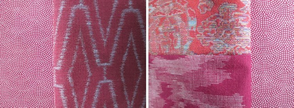 着物リメイク　赤系の4種類のウール着物を組み合わせて作ったスヌード 5枚目の画像