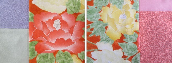 着物リメイク　艶やかな牡丹模様の縮緬着物×江戸小紋から作ったスヌード 5枚目の画像