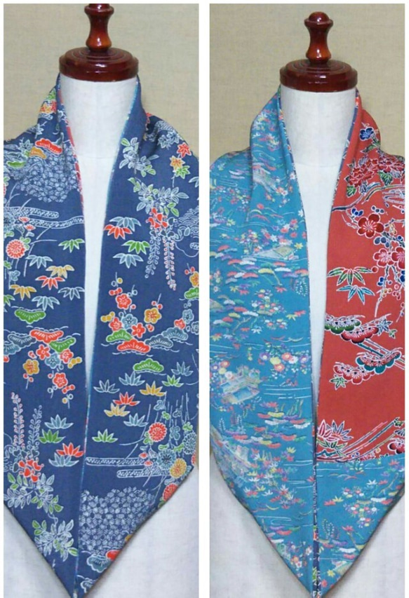 着物リメイク　上品な古典花模様が素敵な小紋着物から作ったお洒落なスヌード 4枚目の画像