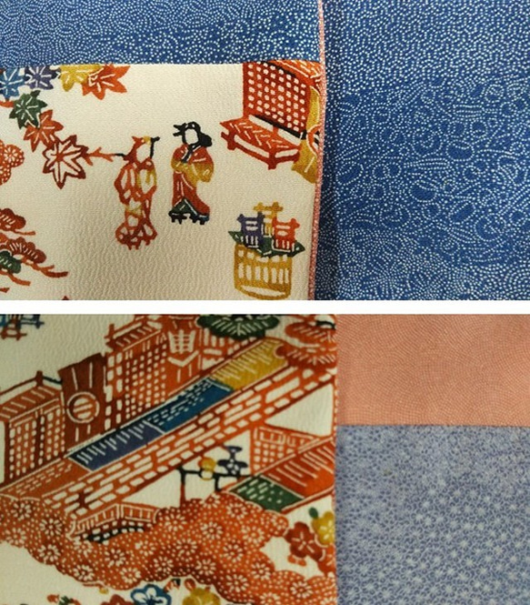 和服Remake純絲綢和服與紅色時代風景圖案x江戶小龍的拼湊裸體 第5張的照片