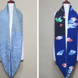 着物リメイク　3重巻き出来る５種類のブルー系正絹着物からロングスヌード 3枚目の画像