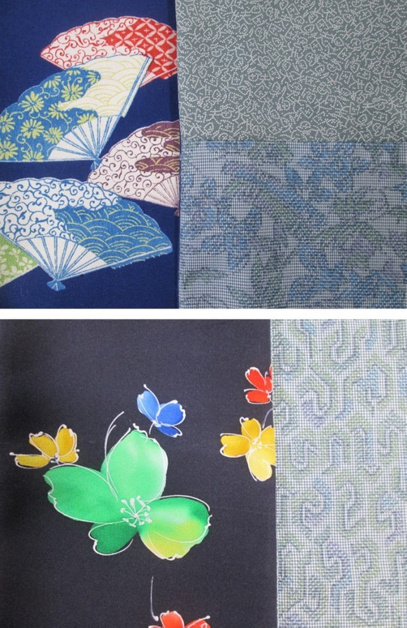着物リメイク　3重巻き出来る５種類のブルー系正絹着物からロングスヌード 5枚目の画像