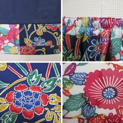 着物リメイク　スヌード付き７７ｃｍ丈　2種類の古典花模様の小紋を組み合わせて作ったスカート（裏地付き） 5枚目の画像