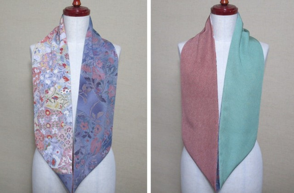 着物リメイク　縮緬花模様の小紋×２種類の江戸小紋からスヌード 3枚目の画像