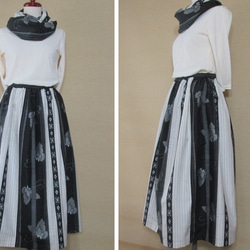 着物リメイク　スヌード付き　７７㎝丈　越後絵絣の手織り真綿紬から作ったスカート 2枚目の画像