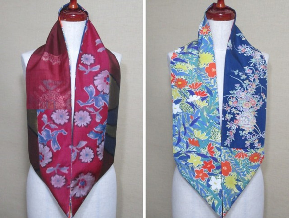 着物リメイク　正絹小紋×銘仙×大島紬をパッチワークしたスヌード 3枚目の画像