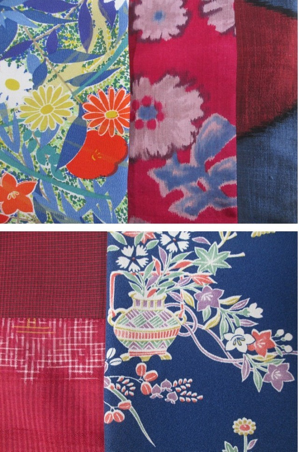 着物リメイク　正絹小紋×銘仙×大島紬をパッチワークしたスヌード 5枚目の画像