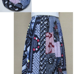 着物リメイク　スヌード付き80ｃｍ丈　いろいろな有松鳴海絞りをパッチワークして作ったロングスカート 1枚目の画像