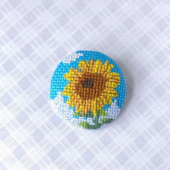 ひまわり カロチャ手刺繍 混紡リネン 大判 テーブルクロス 145×215