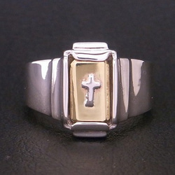 クロスリング 指輪 シルバー925 【刻印無料】 クロス 十字架 印台 リング 真鍮 ブラス シルバー 1枚目の画像