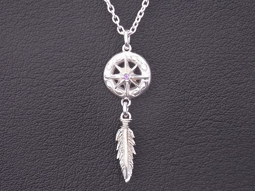 太陽神フェザーネックレス シルバー925 【刻印無料】 太陽 サン フェザー 羽 羽根 ネックレス ペンダント シルバー