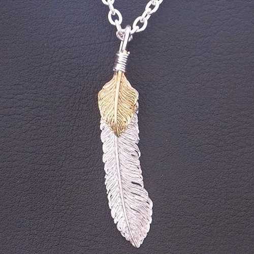 シルバー925×真鍮 ハートフェザー付きフェザーネックレス Grand  