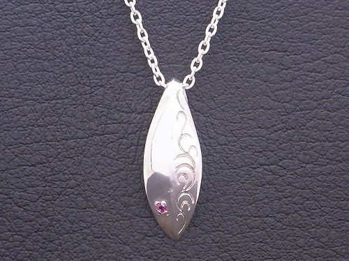 シルバー925　リーフネックレス　小　選べる天然石・誕生石　Grand Galleria