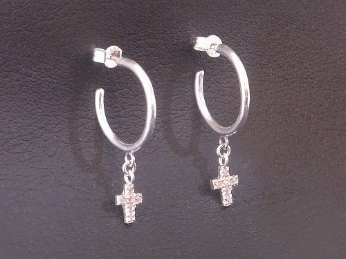 【両耳用】シルバー９２５　クロスフープピアス　キュービックジルコニア　Grand Galleria