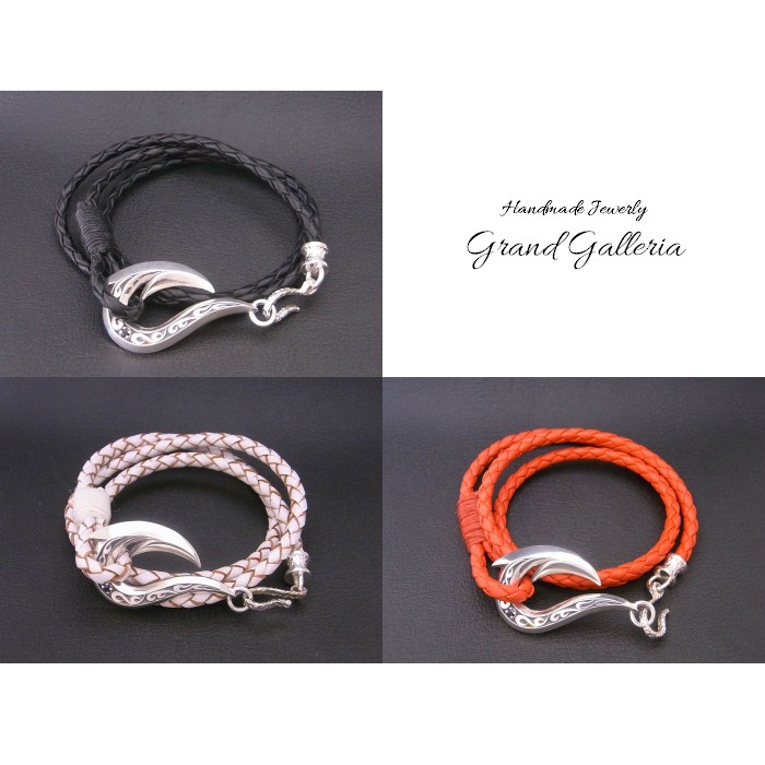 シルバー925　レザー　牛革　フィッシュフックブレスレット　誕生石　天然石　13〜23cm　Grand Galleria