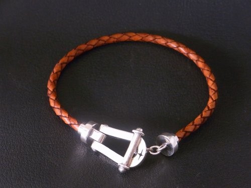 シルバー925　牛革　レザー　ホースシューブレスレット　馬蹄　15〜25cm　Grand Galleria