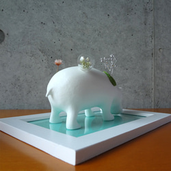 moss hippo（モスヒッポ）glassシリーズ_カバと植物の置物 2枚目の画像