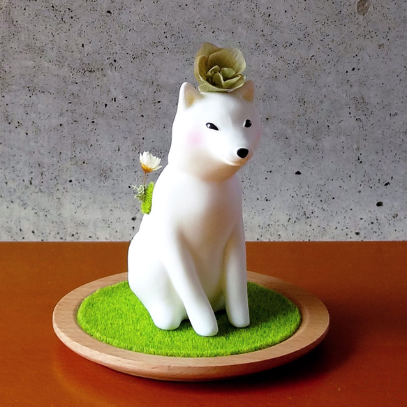 moss shiba-inu（モスシバイヌ）_柴犬と植物の置物〈green.ver〉 2枚目の画像