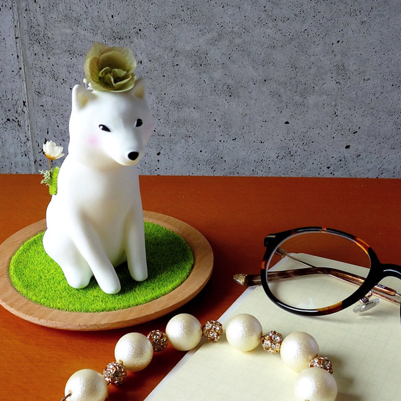 moss shiba-inu（モスシバイヌ）_柴犬と植物の置物〈green.ver〉 5枚目の画像