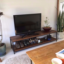 アイアンとパイン材のシンプルなテレビボード（テレビ台）/ブラウン 4枚目の画像