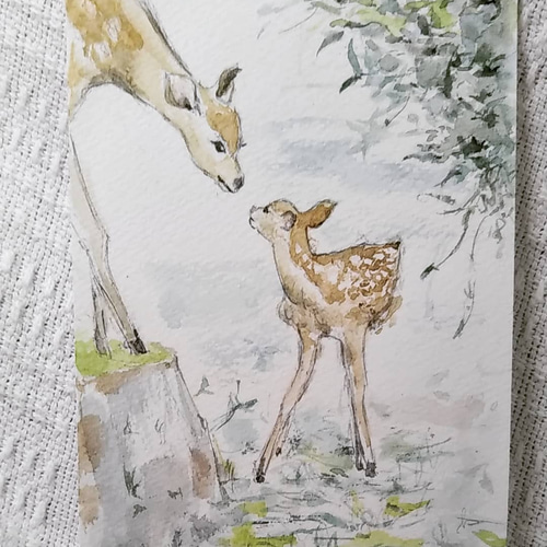 鹿の親子〜原画オリジナル一点物〜