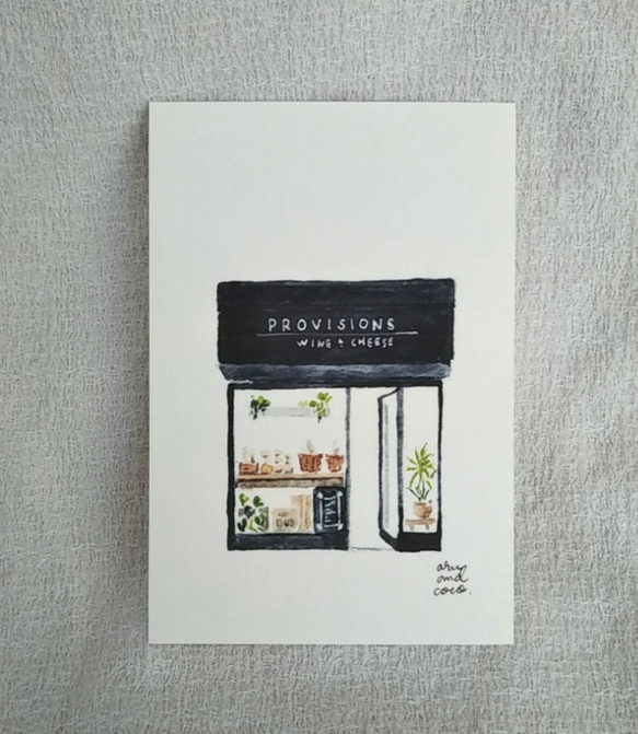 No.26　  ショップイラスト　チーズ＆ワインのお店　水彩画　ポストカード３枚セット 1枚目の画像