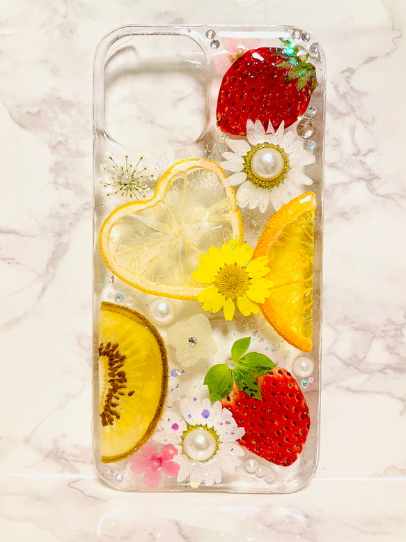 sale★iPhone７  iPhone８★押し花ケース  フルーツ カラフルな押し フルーツ 満載 』押し花 スマホケース 全機種