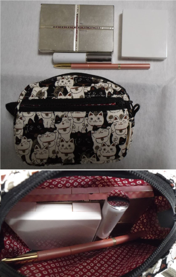 和柄猫のファスナーポケット付きポーチ 4枚目の画像