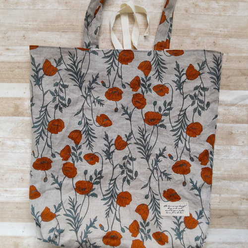 アンティークポピーリネン✽トートバッグ（ナチュラル×オレンジ  