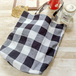 コットンリネンブロックチェック◇シンプルトートバッグ（ホワイト