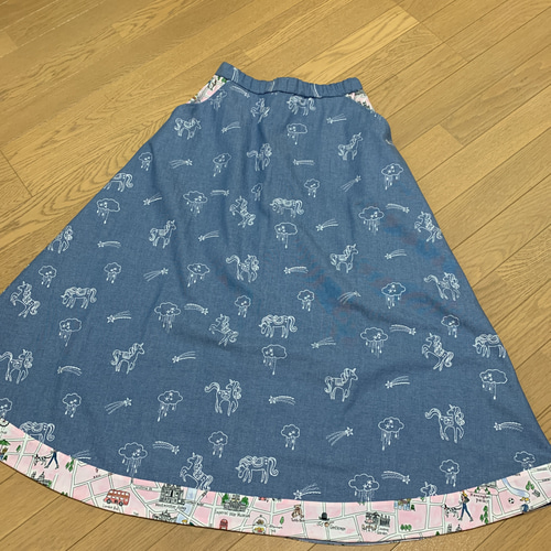 ユニコーンメルヘン刺繍生地のマキシスカート フレアスカート さおりん  