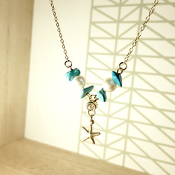 【14KGF】Starfish&Turquoise Summerネックレス 2枚目の画像