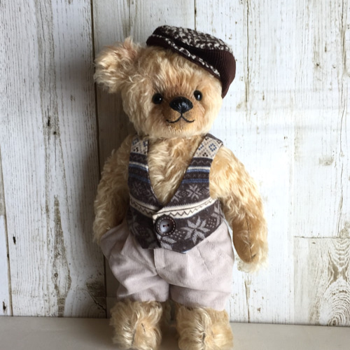 テディベアのお洋服【Lサイズ】 ネルプリント裏付ベスト ぬいぐるみ