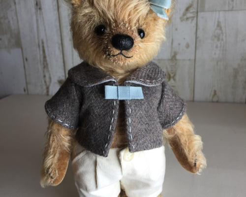 テディベアのお洋服【Sサイズ】 ウールへリンボンのジャケット（グレー