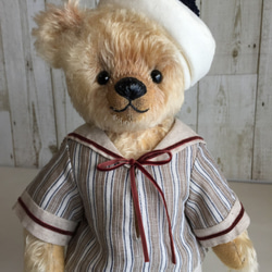 テディベアのお洋服【Lサイズ】 先染めストライプ麻セーラーブラウス