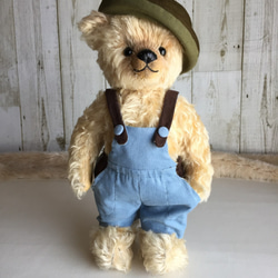 くま様ベージュ1サロペット テディベアのお洋服【Lサイズ】綿ミジンコール天のサロペット