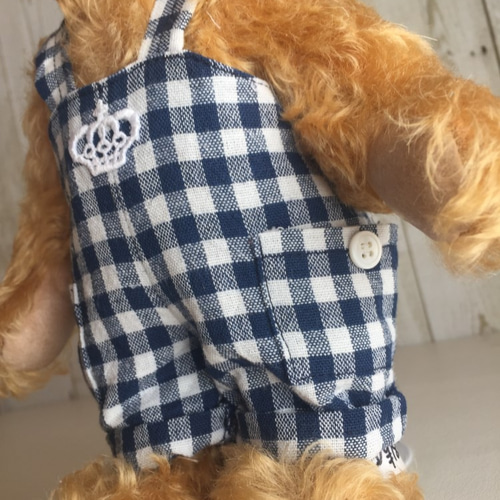 テディベアのお洋服【Mサイズ】 ギンガムチェックのサロペット