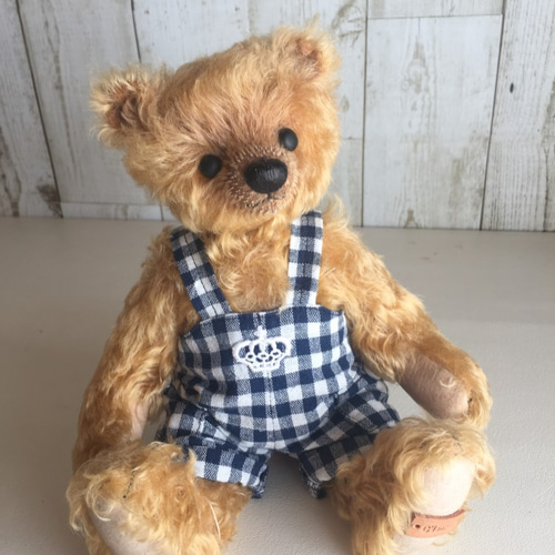 テディベアのお洋服【Mサイズ】 ギンガムチェックのサロペット