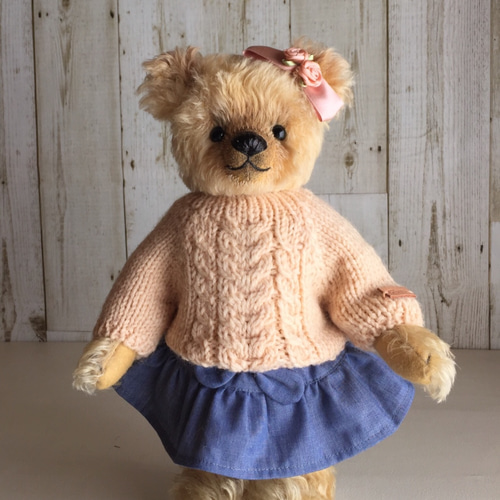 テディベアのお洋服【Lサイズ】 手編みのセーター(サーモン テディベアのお洋服【Lサイズ】 手編みのセーター(サーモン