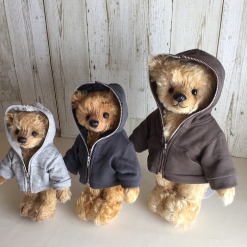 テディベアのお洋服【Sサイズ】 ジップアップフードパーカー（カーキ