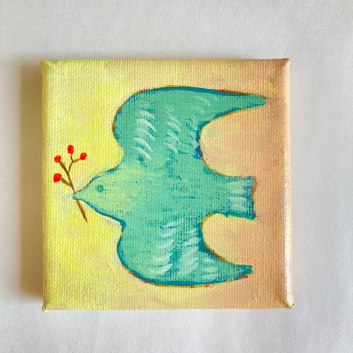 若者に人気のブランド 原画】「幸せの青い鳥」正方形キャンバス絵画 絵画 コットン 絵画