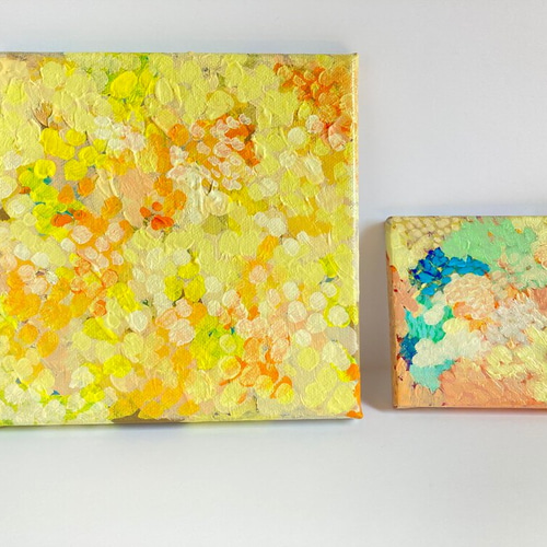 原画・送料無料】2つセット・黄色い絵・春 キャンバス画「ミモザ
