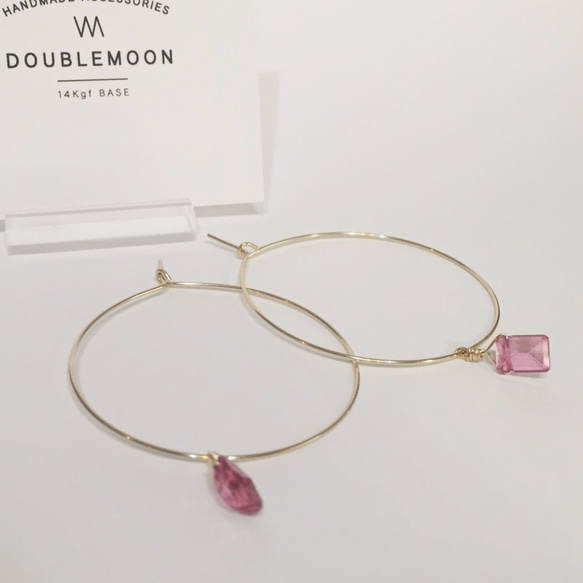 [14Kgf] DOUBLEMOON 3WAY黃金14Kgf粉紅色托帕石和青金石耳環 第4張的照片