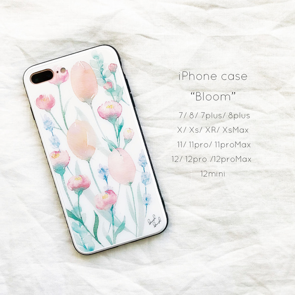 《受注生産》強化ガラス製 iPhoneケース【bloom】iPhoneカバー 花柄 iPhone15 他全機種対応 3枚目の画像