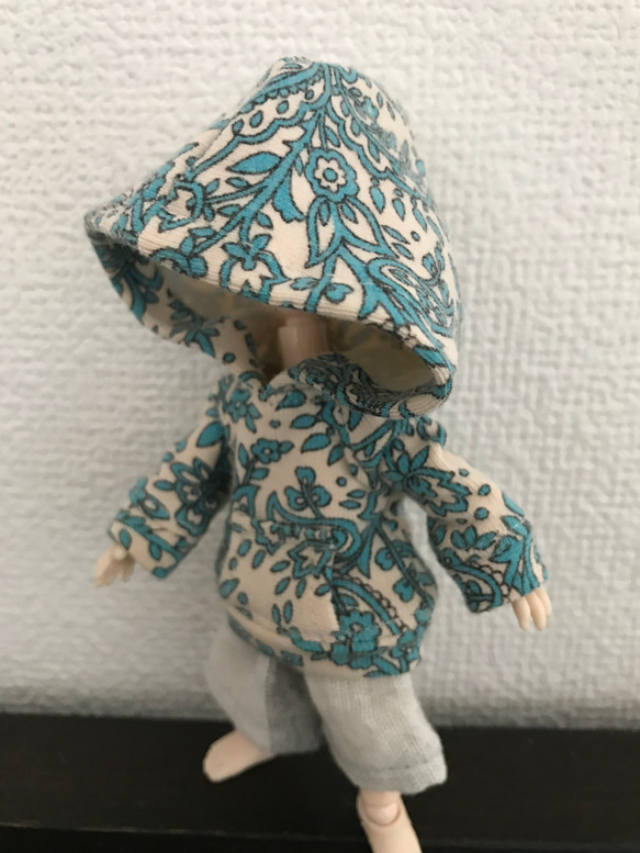 オビツ11 パーカー turquoise×beige 1枚目の画像