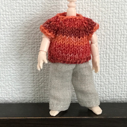 オビツ11さくらんぼ色の手編みのセーター 3枚目の画像