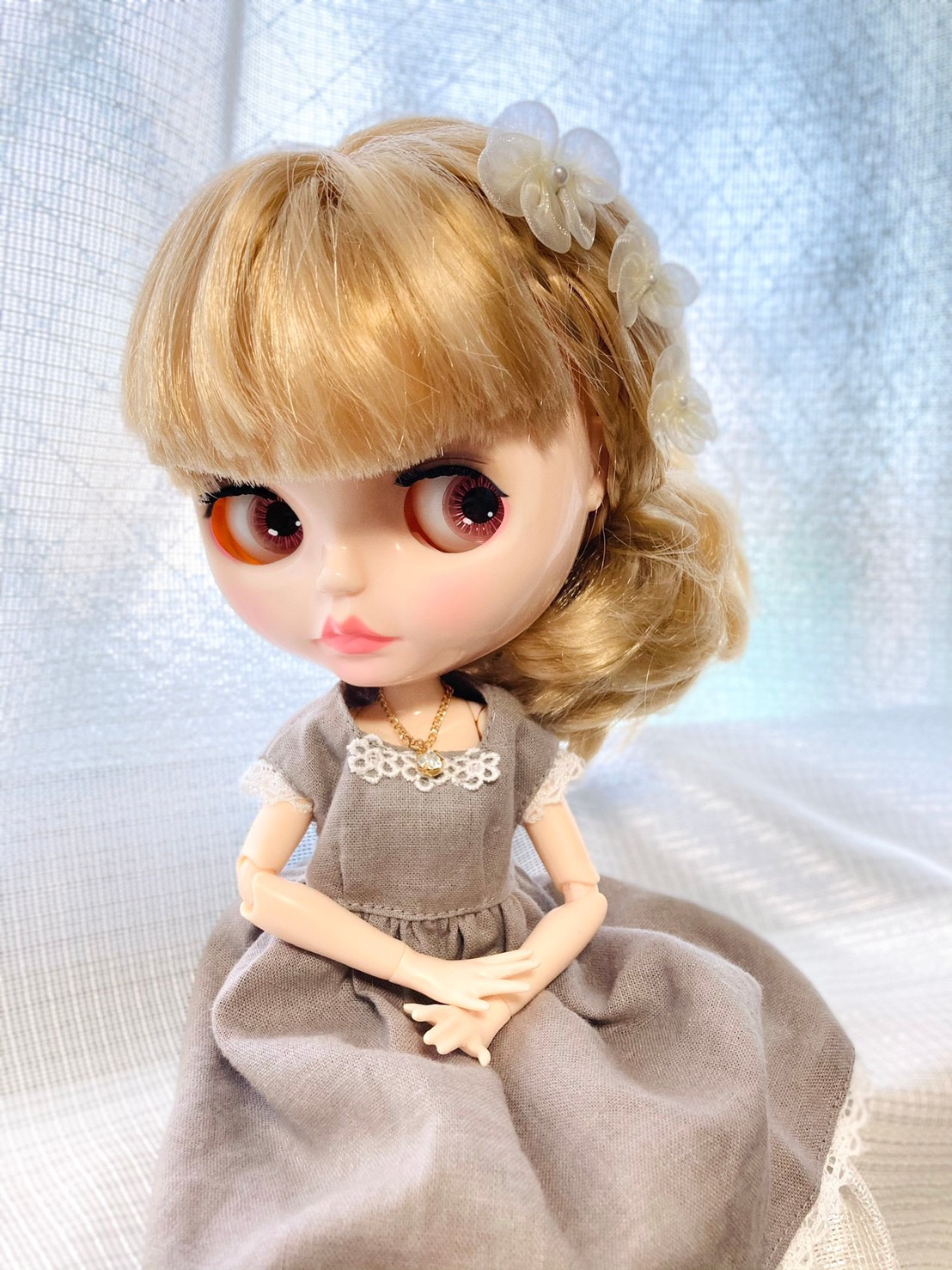 【最安値】 ブライス その他 リネンワンピース:グレー アウトフィット 洋服 着せ替え服・アウトフィット